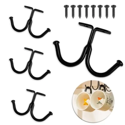Imagen de UBRAVE Tazas Soportes, 4 Piezas Soporte Para Colgante con Tornillo Autoadhesivo, Debajo del Gabinete, Taza de café Ganchos,Cocina Almacenamiento Lazos Cinturones, Negro