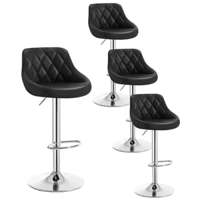 Imagen de WOLTU 4X Taburete de Bar con Respaldo Cuero Sintético Taburetes Alto Cocina Regulable en Altura Giratorio Sillas Escritorio Negro BH23sz 4
