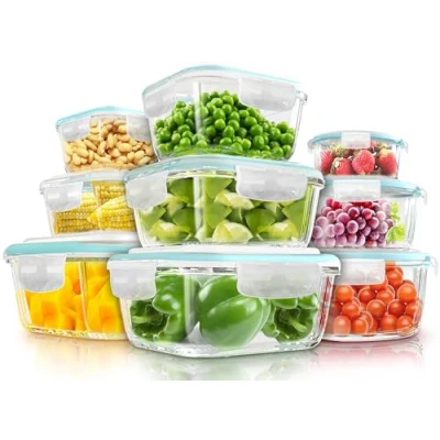Imagen de KICHLY recipientes de vidrio para guardar alimentos 9 transparentes con tapa Tapones herméticos Aptos lavavajillas, microondas y sin BPA