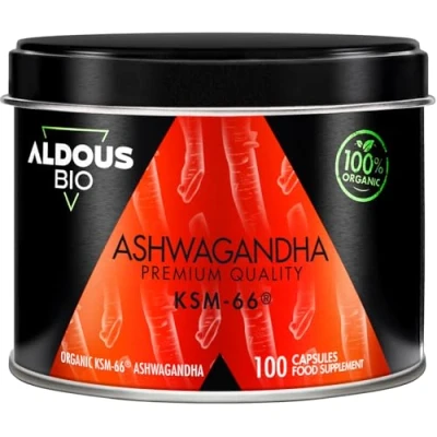 Imagen de Ashwagandha KSM 66 ® Ecológica 600mg 1 cápsula al día 100% Pura Máxima Dosis Sin Aditivos para 100 Días Mejora el estado de ánimo Vegan Plástico Certificación Aldous Bio