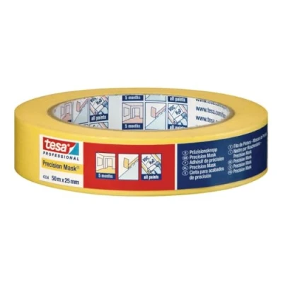Imagen de tesa Precision 4334 Plus Cinta de carrocero profesional con respaldo papel extrafino para enmascarar y cubrir especialmente precisos, color amarillo, 50 m x 38 mm