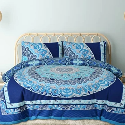 Imagen de Sleepdown Juego de Funda edredón Reversible Suave y Sencillo con diseño geométrico Azul Cachemira Fundas Almohada, King (220 x 230 cm), Tamaño matrimonio