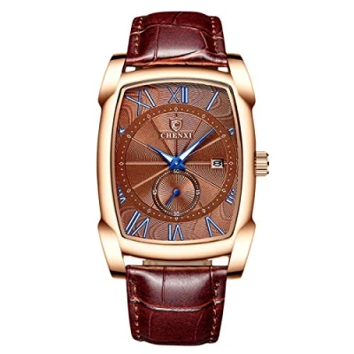 Imagen de RORIOS Hombre Relojes Analógico Cuarzo Reloj Calendario con Correa de Cuero Deporte Pulsera Casual para