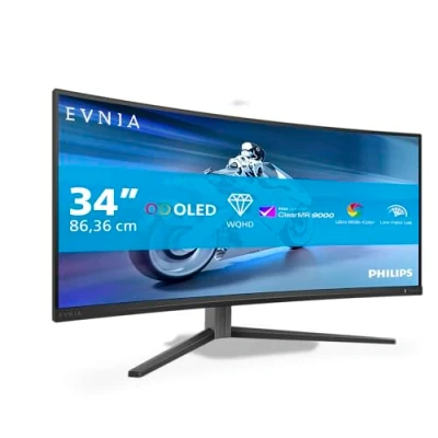 Imagen de Philips Evnia 34M2C6500AM Monitor Curvo OLED WQHD de 34 Pulgadas, 175 Hz, 0,03 ms, FreeSync Premium Pro, Comp. G Sync, HDR400 (3440x1440, 2X HDMI, DisplayPort, USB Hub) Gris Oscuro