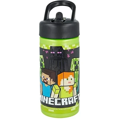 Imagen de Botella de agua deportiva con pajita y asa incorporada 410 ml Minecraft