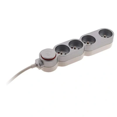Imagen de Zenitech Bloque de vivienda 4 tomas 16A 2P+T con interruptor y clavija extraplana Plata HO5VV F 3G1 cable 1,5m