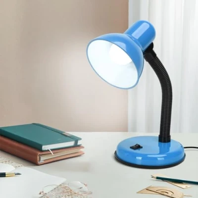 Imagen de Aigostar Lampara Escritorio Retro con E27 Bombilla, 6500K Luz Blanca, Flexo LED Vintage Estudio Cable de 150cm, mesa Cuello Flexible, Azul