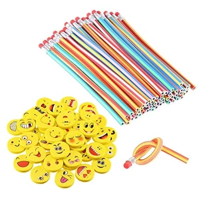 Imagen de LATERN 80 Piezas Kids Party Bag Set de Relleno, Suave Flexible Bendy lápices y Emoji Smile Erasers Magic Bend Toys School Fun Equipo papelería Favor Suministros