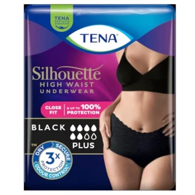 Imagen de Tena Silhouette Ropa interior de cintura alta, talla M, color negro, pantalones para incontinencia, 4 paquetes 9
