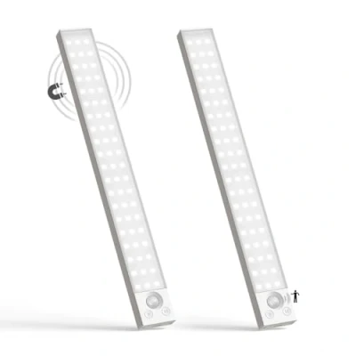 Imagen de LQWELL® Lámpara de Armario con 54 LEDs, Sensor Movimiento Inalámbrico, 32 cm, 1800 mAh, Recargable, Regulable, Para cocina, Armario, Estantería, Dormitorio (Blanco, 2 piezas)