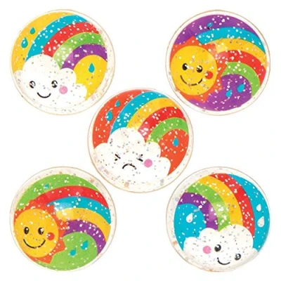 Imagen de Baker Ross Pelotas de Goma con Motivos Arcoíris AT970 (paquete 10) para bolsos fiesta y pequeños juguetes niños, surtidos