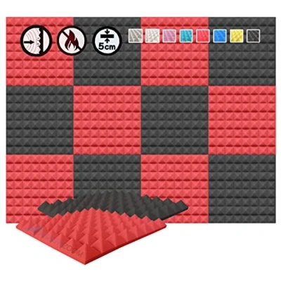 Imagen de Arrowzoom 12 Piezas Panels Acustico Absorcion Sonido Piramide 50x50x5cm Espuma Acustica Aislamiento de Grabacion Casas Estudios Azulejos Incombustibles Insonorizados AZ1034 ROJO &amp; NEGRO