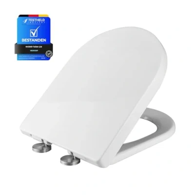 Imagen de Ibergrif, M41001 Tapa wc, Asiento de Inodoro Cierre Suave en Forma D con Liberación Rápida para una Fácil Limpieza, Blanco