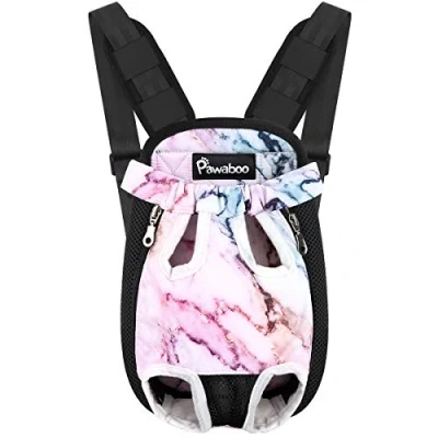 Imagen de Pawaboo Mochila del Perro Adjustable Bolsa Delantera Pet Front Cat Dog Carrier Backpack/Piernas Afuera &amp; Fácil de Ajustar para Viajar, Senderismo, Camping, Talla M Morado Marble