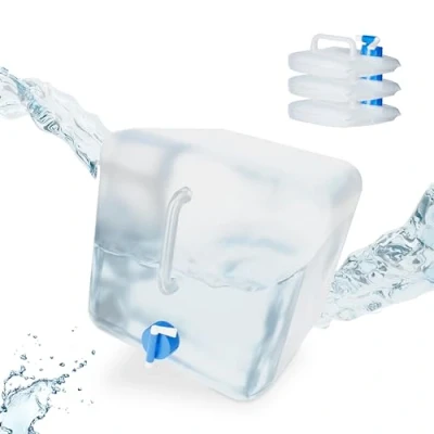 Imagen de Relaxdays Bidón Plegable, Grifo y Tapón de Rosca, para Acampada, Sin BPA, 4 Unidades, 20 litros, Transparente Azul, Uds