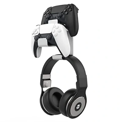 Imagen de MoKo Soporte para Controlador de Juegos, Compatible con PS3, PS4, PS5, PC, Steam, Switch, Universal Armadura Aleación Aluminio Pared Dual y Auriculares Plata