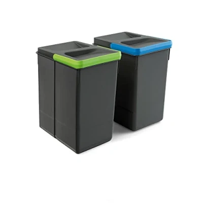 Imagen de Emuca Basura, Cubos de Reciclaje para Base Recortable, Juego 2 Contenedores Alto 266Mm Y Capacidad 7 litros, Gris, H 266 mm (2 x L)