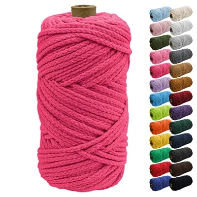 Imagen de Uiopa Cuerda Macrame 5mm x 90m, Natural Hilo de Algodón, Algodon Trenzada Gruesa para Plantas Colgantes, Tejidos, Decoración, Bricolaje y Manualidades