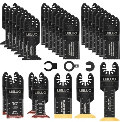 Imagen de LEILUO Kit de 32 Piezas Accesorios Multiherramienta para Clavos Madera Titanio Repuesto Universal Sierra Oscilante con Bolsa Almacenaje Compatible DeWalt Dremel Makita y Más