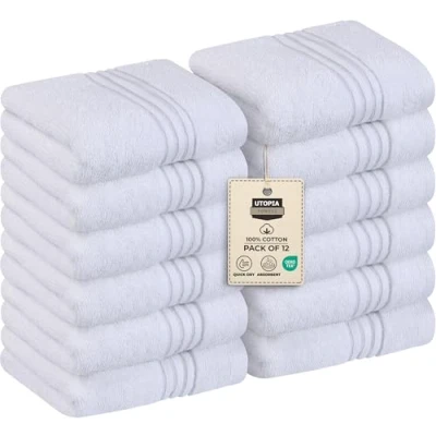 Imagen de Utopia Towels Juego de Toallas Lujo 30 x CM Franela Altamente absorbentes (Paquete 12) (Blanco)