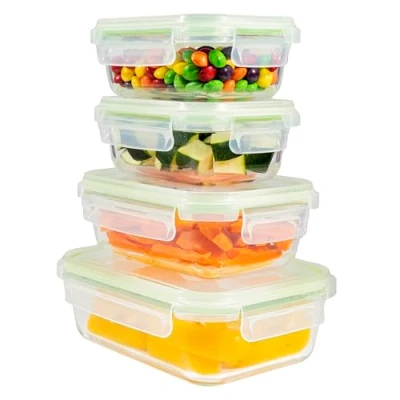 Imagen de Home Fleek Recipientes De Cristal para Alimentos Hermeticos con Tapa Tapers Comida Hermetico, Ahorro Espacio Microondas, Horno Y Congelador (Pack 4, Verde)