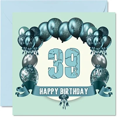 Imagen de Divertidas tarjetas de cumpleaños 39 para hombres, globos cumpleaños, tarjeta feliz papá, tía, tío, hija, primo, hijo, hermana, madre, hermano, felicitación,