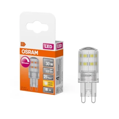 Imagen de OSRAM Lámpara LED PIN regulable con casquillo G9, blanco cálido (2700K), 350 lúmenes, cristal transparente, paquete individual