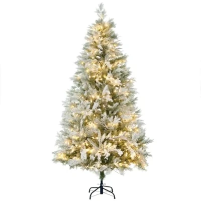 Imagen de HOMCOM Árbol de Navidad Artificial 180 cm con 300 Luces LED Blancas Cálidas Nevado 577 Ramas Forma Ciprés Base Plegable Decoración Navideña