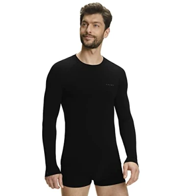 Imagen de FALKE Wool Tech Light Round Neck M L/S SH lana hilo funcional secado rápido 1 pieza, Capa de base superior Hombre, Negro (Black 3000),