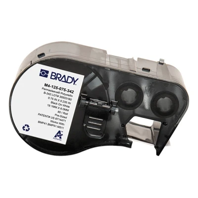 Imagen de Brady Cinta de poliolefina termorretráctil para impresoras Etiquetas BMP41/BMP51/BMP53/M511 80 adhesivas Negro sobre blanco (19,05 mm (an) x 5,97 (al)) M4 125 075 342
