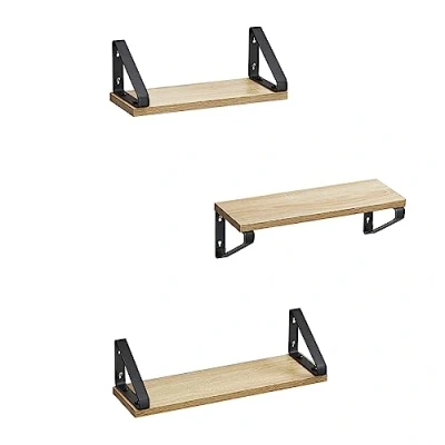 Imagen de VASAGLE Estantería de Pared, Estante Flotante, Lote 3, 2 Formas Montaje, Almacenamiento suspendido, para Sala Estar, Cocina, Oficina, Cuarto baño, Color Roble y Negro