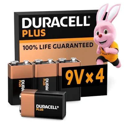 Imagen de Duracell Plus pilas 9 V (pack de 4) Alcalinas 100 % duración garantizada Fiabilidad para dispositivos cotidianos Embalaje sin plástico 5 años almacenamiento 6LR61 MN1604