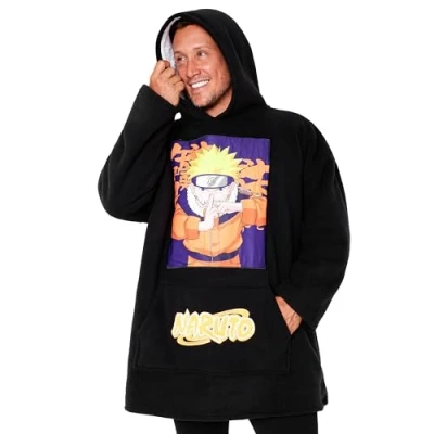 Imagen de Naruto Batamanta Hombre Sudadera Manta con Capucha, Ropa de Sherpa Hoodie Regalos Navidad (Negro/Naranja)