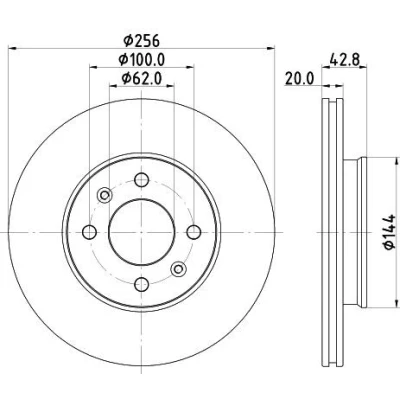 Imagen de HELLA 8DD 355 130 001 Disco de freno 256 20 04/06 100 ventilación interna revestido sin perno sujeción rueda, buje rueda KIA: Picanto III