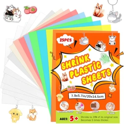 Imagen de WOOWAIR 25 Piezas Plastico Magico Shrink Plastic, Colorful Plastic A5 Películas Termorretráctiles Kit Hojas de Plástico Termocontraíble para Manualidades Creativas DIY (20 x 14,5 cm)