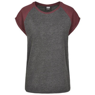 Imagen de Urban Classics Contrast Raglan Camiseta estampada, Mujer, Talla: 3XL, Charcoal/redwine