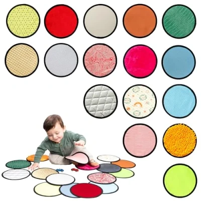Imagen de Alfombrillas sensoriales para bebé Juego de 16 baldosas Alfombra sensorial Panel mural Exploración multisensorial Varias texturas y colores táctil