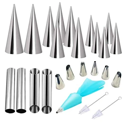 Imagen de 26 Pz Cannoli Tubos, Woohome Tubos con Forma de Cannoli, Molde Rollo Crema Glaseado Piping Boquilla Punta y Cepillo Limpieza