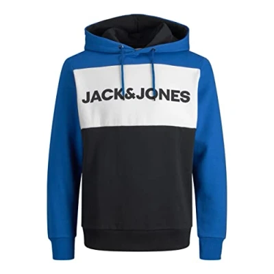 Imagen de Jack &amp; Jones Jjelogo Blocking Sweat Hood STS Sudadera con Capucha, Azul (Clásico), XL para Hombre