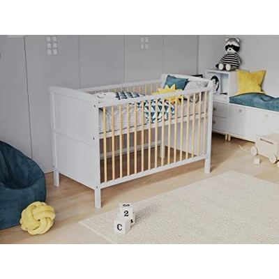 Imagen de Cuna de Madera,Cuna para bebé 120x60cm Convertible en Cama Juvenil: 3 Niveles Regulación y Colchón Espuma con Funda Premium Aloe Vera