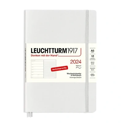 Imagen de LEUCHTTURM1917 367769 Agenda semanal y cuaderno mediano (A5) 2024, tapa blanda, gris claro, alemán, 12 meses