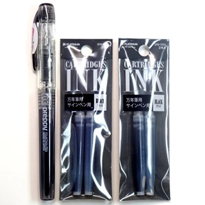 Imagen de Platinum pluma estilográfica, New Preppy, punta fina, negro (PSQ 300 #1) + cartuchos de tinta SPN 100A#1 (negro) Set (importación Japón) [Komainu Dou paquete original]