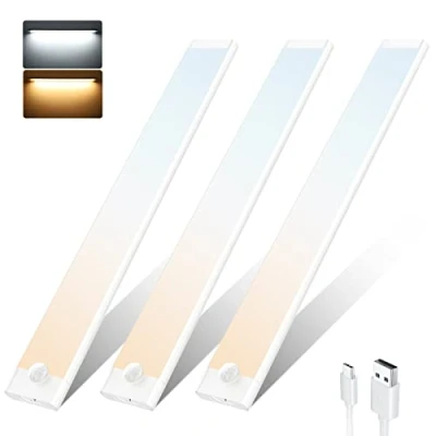 Imagen de Luz LED con Sensor de Movimiento, 72LED 2000mAh USB C Recargable Nocturna Armario Cocina LED, 2 Colores 3 Modos Brillo Regulable Magnética Adhesiva para Escalera, Pasillo, Gabinete