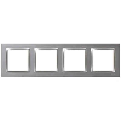 Imagen de Simon Marco Interruptor de Pared, 4 Elementos, Compatible con Mecanismos 10, Apto para Interiores, Fácil Montar, Pulsador, Conmutador y Enchufe Schuko, Color Aluminio