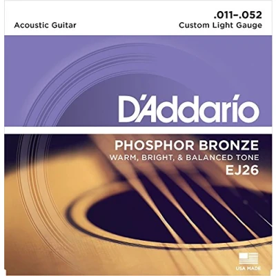 Imagen de CUERDAS GUITARRA ACUSTICA D&#039;Addario (EJ/26) Custom Liight Phosphor Bronce (Juego Completo 011/052)