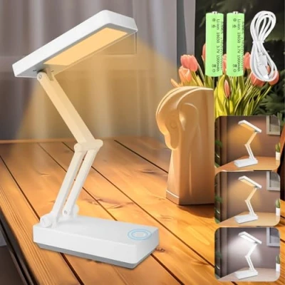 Imagen de VFANDV Lámpara Escritorio LED, 3000mAh Lampara de Mesa Plegables Táctiles con 3 Modos Lamparas sin Cables Luz USB Recargable para Dormitorio Lectura Estudio