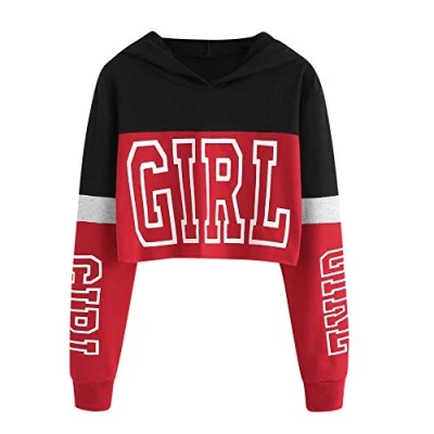 Imagen de Sudaderas Adolescentes Chicas, Fossen Mujer Tumblr con Capucha Emoticon Estampado Blusa Tops Camiseta de Manga Larga (Girl Rojo, M)