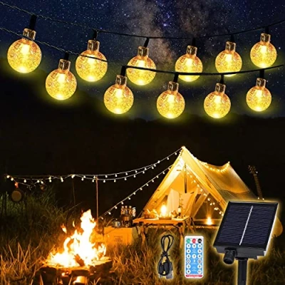 Imagen de SALCAR 15m Guirnaldas Luces Exterior Solares, 60 LED Bola Cristal Guirnalda Solar IP44 Impermeablet con 8 Modes y mando a distancia para Jardín, Patio, Fiesta (Blanco Calido)