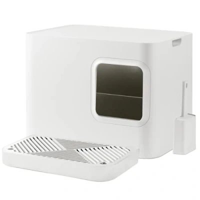 Imagen de Hoopo® Dome Plus con Pala arenero para Gatos Mobiliario Interior Rejilla colectora pequeño contenedor extraíble Hogar de Lujo Fácil Mantenimiento 50 x 37.5 38 cm (Blanco)