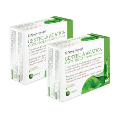 Imagen de Nature Essential Centella Asiatica Complex 60 Cápsulas 2 Unidades 2500 mg con Castaño de Indias, Vid Roja y Ginkgo Biloba Favorece la Circulación Retención Líquidos Extracto Seco